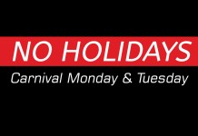 Carnival Monday and Tuesday are NOT Public Holidays