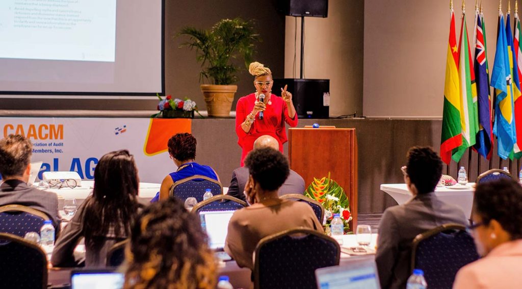 Ms. Karlyn Percil speaking at CAACM Conference Antigua 2019