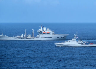 Royal Navy HMS Medway and RFA Wave Knight at sea